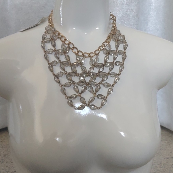 Clear BLING Bid Necklace Gold M HASKELL NEW Sexy